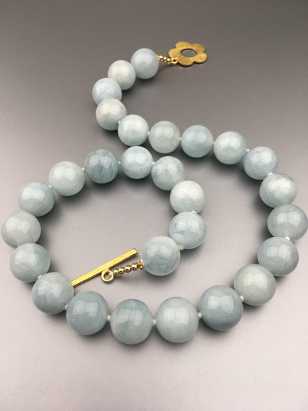 Aquamarine Bead Necklace (hand knotted)