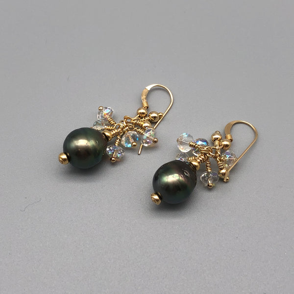 Baroque Tahitian Pearl Bracelet, Earrings (mini chandelier), Pendant Set in Gold filled