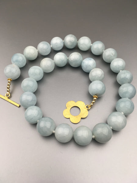 Aquamarine Bead Necklace (hand knotted)