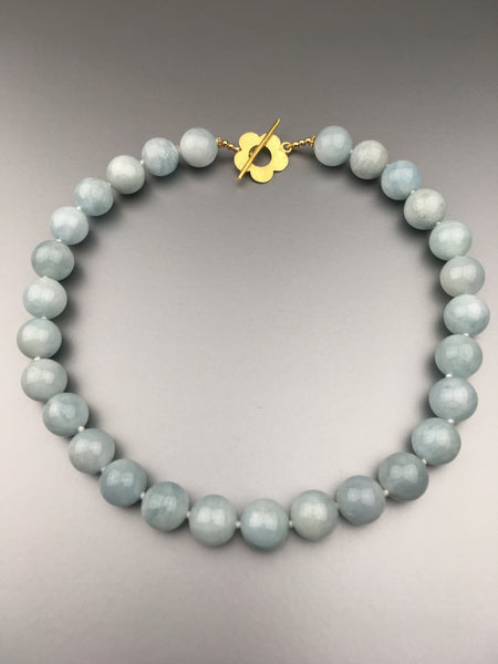 Aquamarine Bead Necklace (hand knotted)
