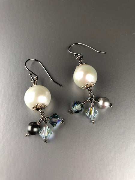 Sophisticated Princess - Freshwater Pearl Bracelet, Earrings, and Pendant in Oxidized Sterling Silver Set Magic Sparkle Collection