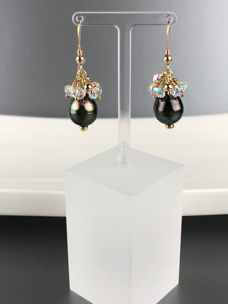 Baroque Tahitian Pearl Bracelet, Earrings (mini chandelier), Pendant Set in Gold filled