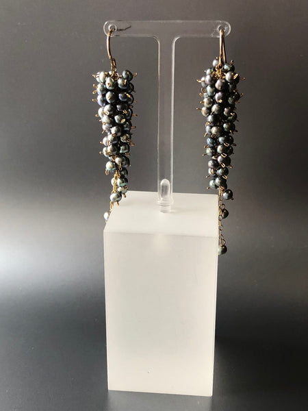 Freshwater Pearl Bauble Earrings in Metallic Grey