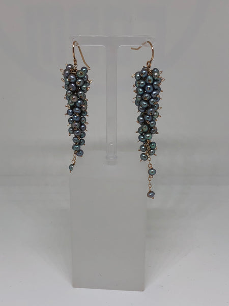 Freshwater Pearl Bauble Earrings in Metallic Grey