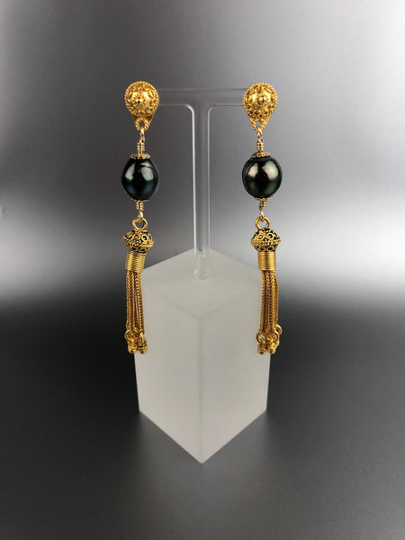 Empress - Baroque Tahitian Pearl Jewelry Set in Vermeil Tassel Motif