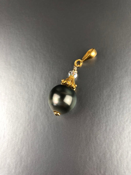 Baroque Tahitian Pearl Earrings and Pendant Set in Vermeil Cone Motif